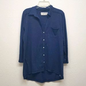 NWT AF V neck button down cotton blue small shirt